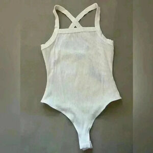NWT Lulus Ribbed cross back bodysuit in cream size L